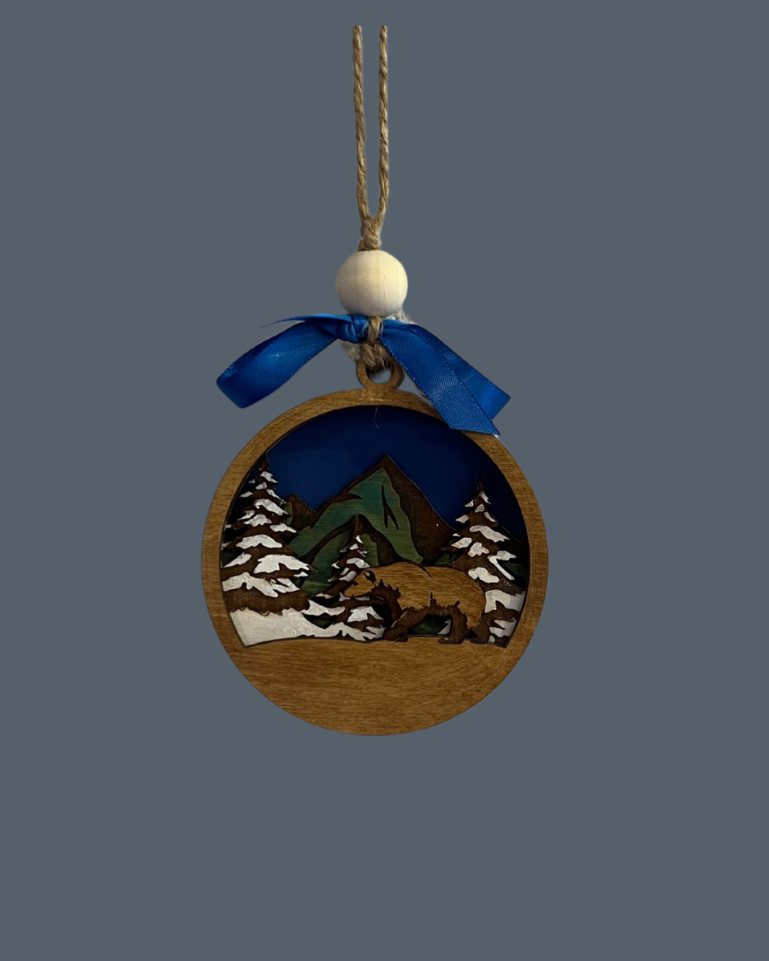 Rustic Multi Layer Bear in the Woods Ornament
