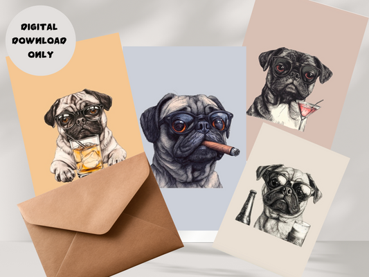 Pug Note Cards-Digital