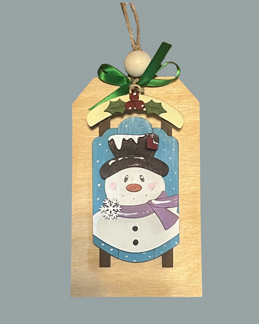 Rustic Snowman Sled Gift Card Holder and Removable Ornament