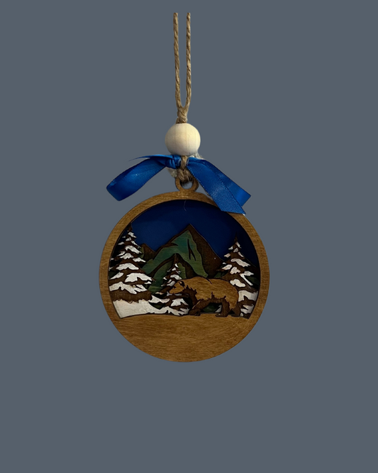 Rustic Multi Layer Bear in the Woods Ornament
