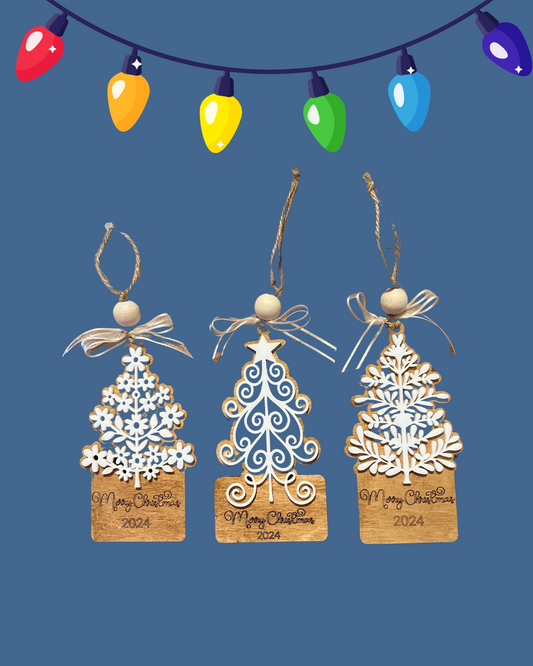 Beautiful Wood and Acrylic Laser Engraved Tree Ornaments